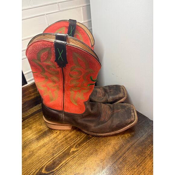 Mens Orange And Brown Cowboy Boots Size 11.5